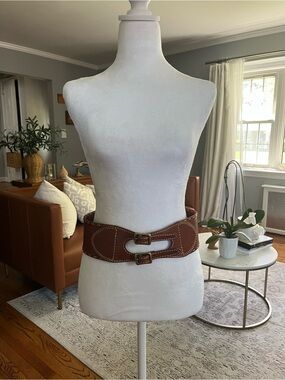 Lauren Ralph Lauren Brown Italian Leather Corset Double Buckle Belt Sz. S NWT
